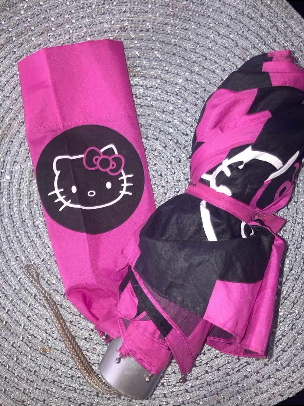 Hello Kitty Hot Pink and Black Foldable Umbrella with Sleeve